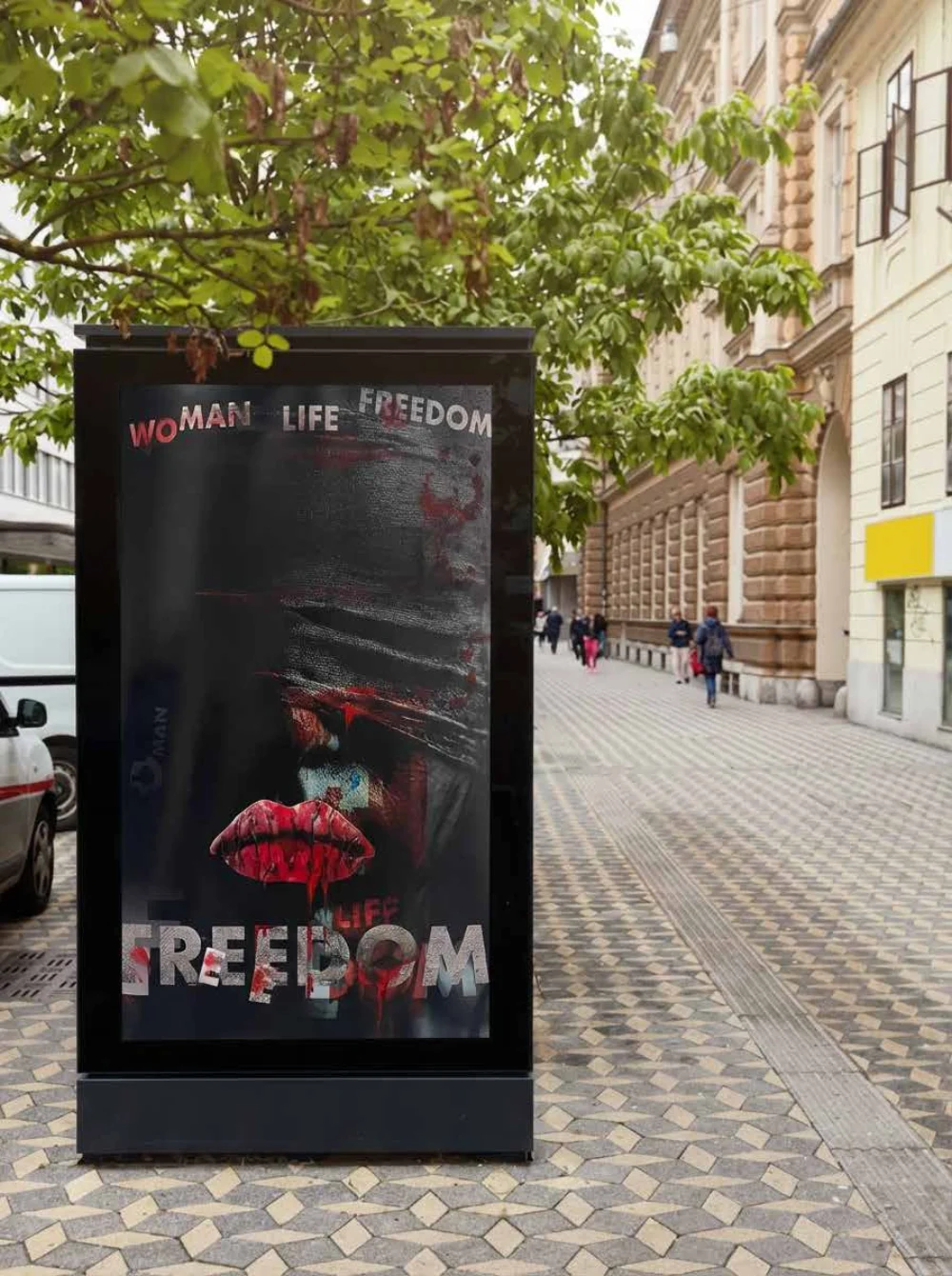 Woman, Life, Freedom street billboard mockup